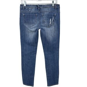 Karma Women Junior Sz 7 Stretch Distressed Whiskered Straight Casual Blue Jeans